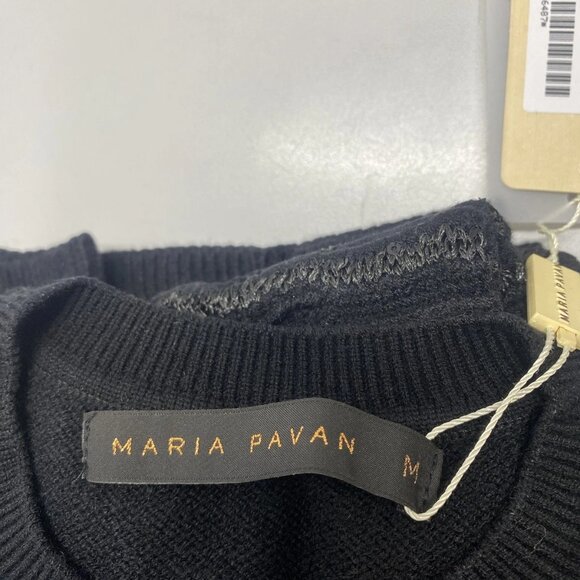 NEW MARIA PAVAN Women's Sequin Braided Soft Sweater Black Size M Long Sleeve - Picture 2 of 13